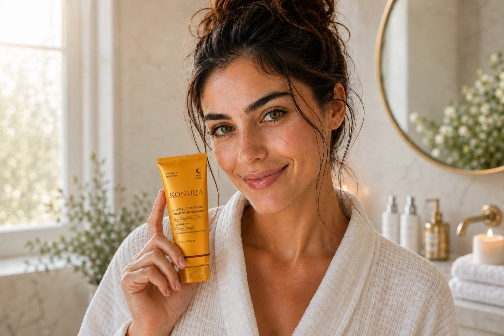 Woman applying the KONIRIA turmeric mask