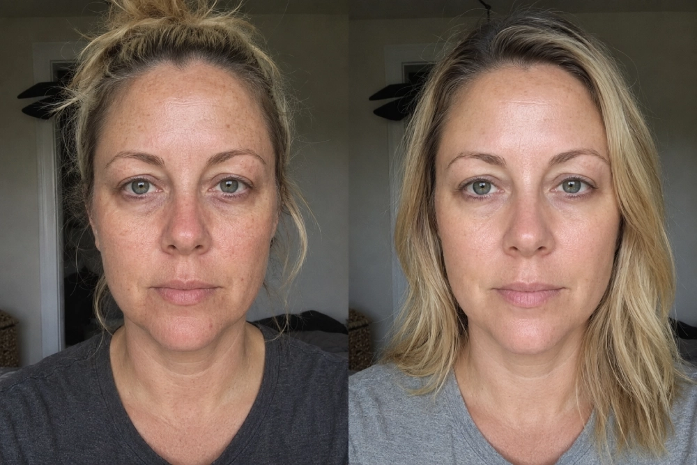 Before / After - Mónica L., 45 · 8 weeks