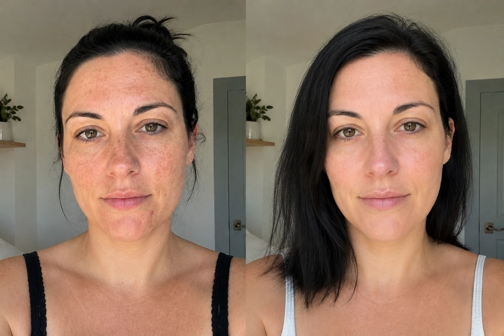 Before / After - Fernanda R., 32 · 6 weeks